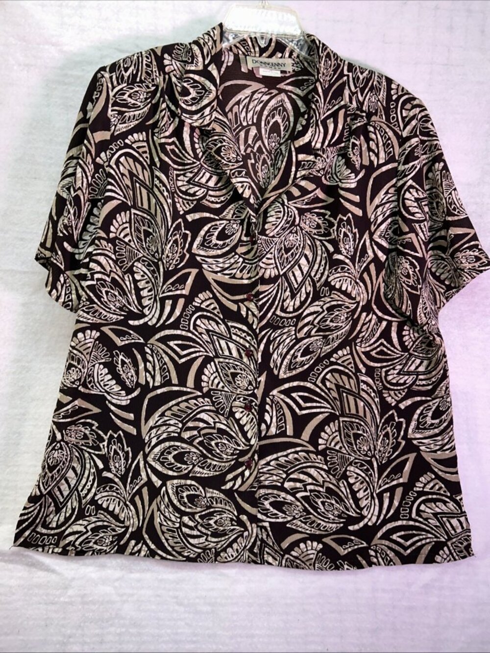 DonnKenny Brown White Ombre Floral Print Button Up Top XL Lightweight Soft Flowy